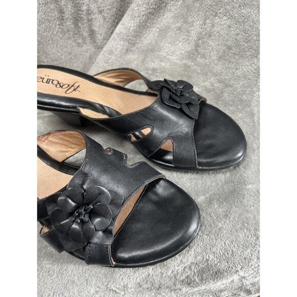 Eurosoft by Sofft Women’s Size 10M Black Leather Wedge Flower Sandals Slide - Picture 3 of 13